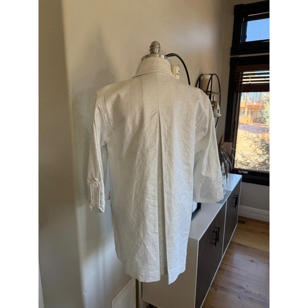 Peter Nygard Women's Size 16 Linen‎ Blend White Button Front Trench Coat Jacket